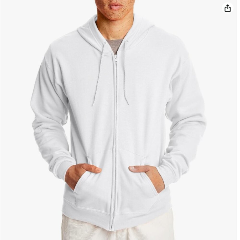Hanes mens Zip-up Hoodie, Ecosmart Fleece Full-zip Sweatshirt - White - M